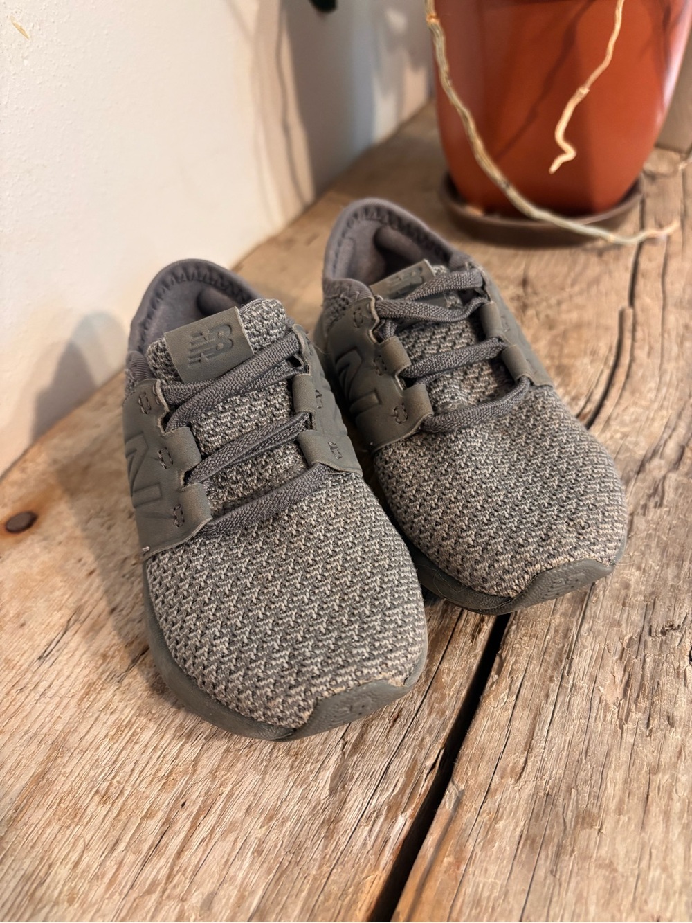 New Balance Kids' Gray Knit Slip-On Style Sneakers